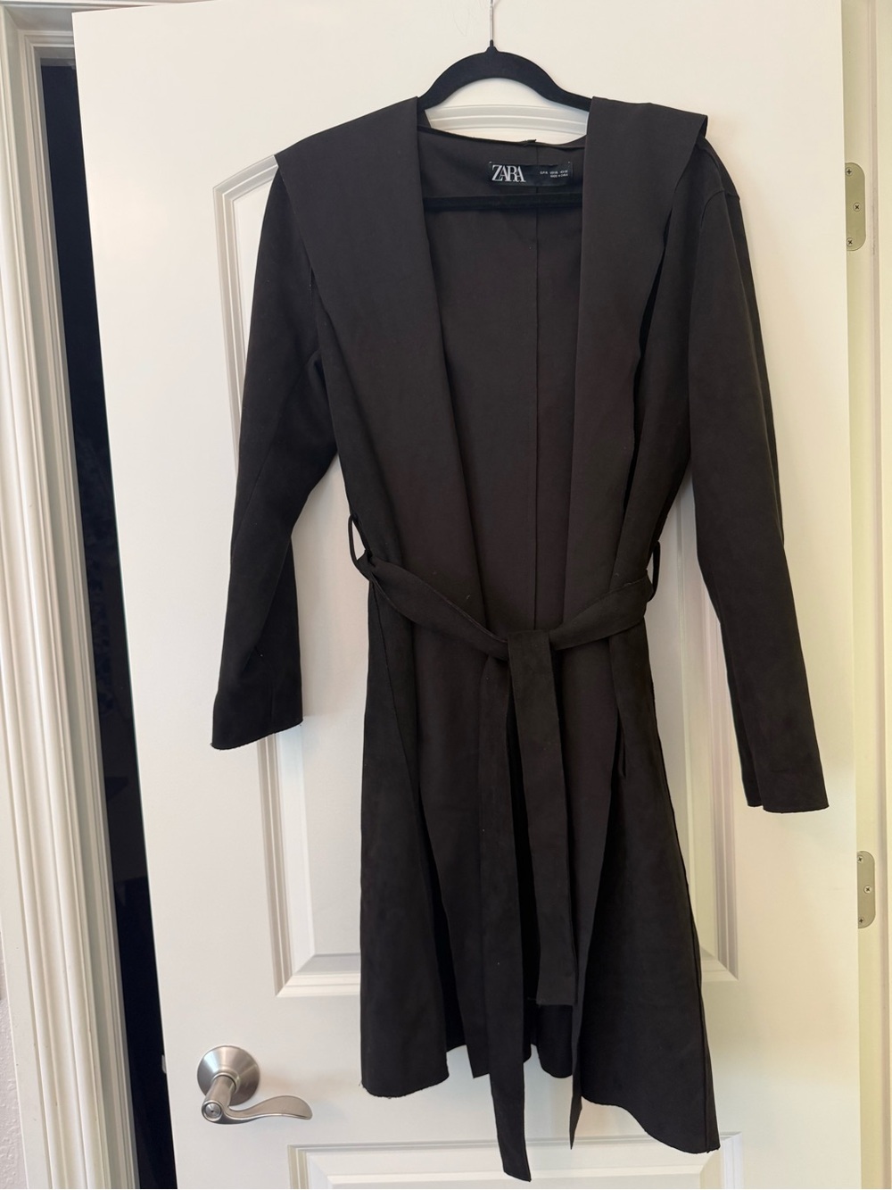 Zara Black Long Belted Open Front Coat